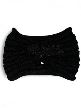 C.C. Black Knit Headband with Beaded Detail